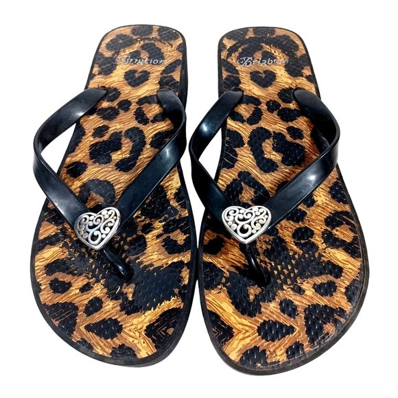 Brighton Shoes - Brighton Leopard Flip Flop Sandals Thongs Cheetah Animal Print Heart Siz…